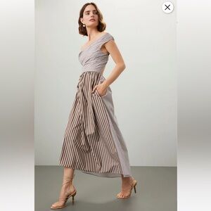 Striped Off-Shoulder Midi Dress